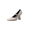 Sapatos Mary Jane de Couro Genuíno para Mulheres, Estilo Francês Meio do Século, com Fivela de Linha Única, para Primavera e Outono, Salto Grosso Branco que Não Cansa os Pés e Sapatos Versáteis de Salto Alto