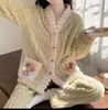 Pijama de Coral Fleece para Mujer, Otoño/Invierno Engrosado Lindo Franela Ropa de Casa, Se Puede Usar Afuera, Conjunto de Bata Cardigan de Manga Larga