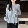 Nueva camisa base de punto para mujer de lana 100% pura con cuello de una línea, estilo único de moda, suéter de punto de manga larga