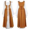 Medieval Cos Cross Border Square Collar Tie-up Vestido de Cintura Renaissance Palace Festa à Noite Vintage Tie-up Dress