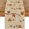 Decoração de Festa de Halloween da Amazon Caminho de Mesa Linho Toalha de Mesa Fantasma Abóbora Estampada Mesa de Centro Almofada Térmica Pano
