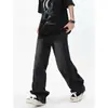 Jeans retro americanos de alta calidad con costuras para otoño e invierno, para hombre, holgados, estilo callejero, pierna ancha, caída, rectos, pantalones