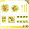 Decoración de Fiesta de Cumpleaños Infantil con Temática de Dibujos Animados Bob Esponja Charola de Papel Vaso de Papel Servilleta de Papel Mantel Vajilla Set