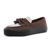 Zapatos Planos Retro Ingleses Punta Redonda Suela Gruesa Mocasines sin Cordones Flecos Costura Zapatos Casuales para Hombre X519