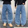 Jeans azules lavados y desgastados de estilo americano de marca de moda para hombre, nuevo modelo de otoño 2026, pantalones anchos rectos holgados, al por mayor