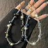 Cadena de Cristal de Lujo y Gama Alta para Teléfono Móvil, Cadena de Mano Tejida a Mano, Cadena Colgante para Funda de Teléfono Móvil, Correa, Colgante para Bolso, Antiperdida