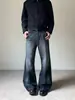Jeans de pierna recta para hombre, estilo vintage lavado, transfronterizos europeos y americanos, corte Cleanfit con ligero acampanado