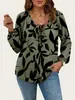 Ropa Europea y Americana Transfronteriza para Mujer Tallas Grandes, Nuevos Tops Vintage de Otoño con Estampado Floral, Camisas de Gasa con Cordones y Cuello en V de Manga Larga