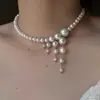 Collar con Colgante de Borla de Perlas Estilo Francés Cadena para Clavícula para Mujer de Gama Alta Elegante Exquisito Retro Accesorios para Collar Collar