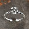 Anillo de plata antigua estilo japonés, estilo tailandés, con diseño desgastado y flor de rosa dulce para mujer.