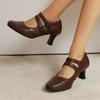 Zapatos de Mujer 2026 Estilo Nuevo con Cordones, Boca Baja, para Primavera y Otoño, con Tacones Gruesos Altos, Tallas 40-43, Zapatos de Exportación Talla Grande
