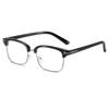 Nuevas gafas de media montura con espejo plano antiluz azul transfronterizas para hombre y mujer, de moda, con caja sencilla y montura de metal, montura pequeña.