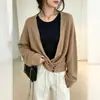 Elegante cárdigan de punto con escote en V pronunciado para mujer, adecuado para otoño e invierno, top chic y único estilo coreano