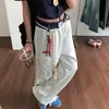 Pantalones Deportivos Casuales Retro Azul Marino Transfronterizos para Mujer 2025 Nuevos Costuras en la Cintura Pantalones Deportivos Sueltos de Pierna Ancha