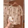 Pijama floral de manga corta estilo bosque para mujer, nuevo conjunto casual holgado de dos piezas con pantalones largos para casa, verano 2026