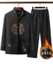 Traje de Inverno Masculino Tradicional Chinês com Forro de Lã, Conjunto de Jaqueta de Algodão Engrossada para Meia-Idade e Idosos, Jaqueta de Pai, Casaco de Algodão, Roupa Externa para Idosos