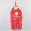 Bufanda Larga de Seda Bordada con Rosa Dorada para Mujer, Chal de Hilo de Belleza de Doble Capa, Encaje, Bufanda Versátil para Primavera, Otoño e Invierno