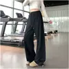 Pantalones de chándal anchos estilo perezoso azul oscuro para mujer, cintura elástica, buena caída, pierna recta, venta al por mayor en tienda física, dropshipping