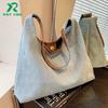 Bolsa Jeans Coreana da Moda Leve de Um Ombro com Alça e Couro Costurado Personalizada para Axila Design de Nicho Bolsa Jeans