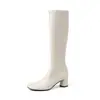 Botas altas de piel de oveja de dos capas + super elásticas para mujer, botines de caña alta, estilo coreano de otoño, punta redonda, cremallera lateral, tacón medio grueso, no por encima de la rodilla