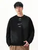 Ropa para Hombre Fengshe / Sudadera Holgada de Cuello Redondo para Hombre, Estilo Americano, Otoño/Invierno, Estampado Degradado Lavado, Top de Manga Larga con Etiqueta para Hombre