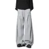 Calça de Moletom Esportiva Plissada Estilo Americano para Homens, Marca Tendência Primavera e Outono, Design Solto Versátil, Cordão, Perna Reta, Casual, Longa