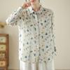 Camisa de Algodón y Lino con Estampado Digital para Mujer, Colección de Colores Frescos Estilo Hada de Primavera Camisa de Manga Larga para Mujer, Primavera y Otoño 2026