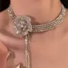 2025 Novo Estilo Brilhante Diamante Franja Flor Francesa Completa Diamante Colar Feminino Noiva Acessórios para Vestido de Casamento Corrente Estéreo para Clavícula Tendência