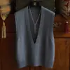 Colete Grande com Decote V Feito de Fio Core-Spun para Mulheres, Adequado para Primavera e Outono, Versátil e Emagrecedor, Simples e Confortável, Tricô Elegante para Camadas Atacado