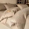 Luxo leve, conjunto de lençóis de quatro peças minimalista, coleção de outono, capa de edredom jacquard 100% algodão, roupa de cama Nantong, conjunto de três peças para dormitórios estudantis