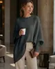 Suéter de punto pullover de cuello redondo transfronterizo europeo y americano 2026 otoño/invierno para mujer, estilo suelto y relajado de Amazon, suéter de color liso para mujer