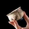 Copo de Chá Cultural e Criativo Céu Voador de Dunhuang Cerâmica Azul e Branca Vermelho-Pedra Caneca de Mestre Caneca com Borda Florada Caneca de Chá Caneca para Degustação de Chá Caneca da Fortuna e Longevidade