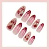 Unhas Postiças Românticas Europeias e Americanas de Comércio Exterior em Formato de Amêndoa Rosa Translúcido e Coração de Rosa, Estilo Doce e Cool, Peças de Unhas Postiças Removíveis