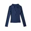 Top Básico Cuello Polo Primavera y Verano 2025 Coreano Elegante Solapa Bolsillo Doble Ajustado Manga Corta Larga Camiseta