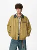 Jaqueta de Trabalho Estilo Celeiro Americano Masculina Outono High Street Lapela Jaqueta Baseball Retrô Cáqui Curta Casual