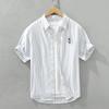 8869 Camisa Casual Japonesa Rayada de Manga Corta Estilo Hong Kong Bordado Fresco Casual Arte Camisa Joker