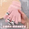 Guantes de algodón para mujer, lindos, gruesos, cálidos, para otoño e invierno, de estudiante, para ciclismo, a prueba de frío, de cinco dedos, con dedos descubiertos, para pantalla táctil