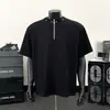 2025 Novo Gola Alta Meio Zíper Manga Curta Masculina Verão Design de Rebite Ombro Pesado Americano