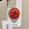 Adequado para Suporte de Sucção Magnética Magsafe, Estampa Xadrez Vermelha Fofa Estilo Tomate Quente Estéreo, Super Forte Adsorção, Retrátil para Mulheres