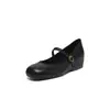 Zapatos Mary Jane retro de corte bajo en piel lavada para mujeres menudas, boca poco profunda de estilo francés, acabado desgastado, tacón medio