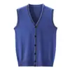 Colete de Lã Outono e Inverno Masculino Meia-Idade Gola V Cardigã Tricotado Pura Caxemira Base Camisa Suéter de Pai