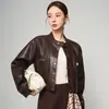 Jaqueta de couro genuíno de marca Haining autêntica para mulheres, nova coleção primavera/outono 2026, jaqueta de pele de carneiro, peça de outer wear estilo coreano com corte solto, moderna
