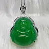 Venta al por mayor de fábrica alto hielo plata 925 chapada calcedonia verde colgante Maitreya Buda ágata verde Buda riendo colgante masculino joyería