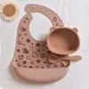 Conjunto de Alimentação de Silicone para Bebê, Tigela de Alimentação à Prova d'Água, Garfo e Colher Macios, Resistente a Altas Temperaturas, Atacado Dropshipping