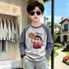 Camiseta de Manga Longa Color Block Algodão Puro Estilo de Rua para Meninos Início da Primavera Estilo Coreano Meninos Tamanhos Médio e Grande Infantis Casual Versátil Manga Raglan Camiseta Básica