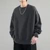 Moletom Preto Masculino Gola Redonda 500g Primavera/Outono, Marca da Moda, Forrado com Fleece, Blusa Casual de Caimento Solto