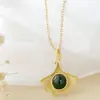 Nafoge adornos de plata al por mayor incrustados Jasper natural colgante de oro antiguo cadena de plata hoja de ginkgo colgante de plata de ley 925