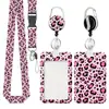 Porta-crachá retrátil clássico com crachá em relevo tridimensional, porta-crachá colorido em liga de zinco, conjunto de crachás com zíper estampado de leopardo