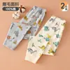 Pacote com 2 leggings infantis de algodão puro para outono, escovados e sem costura, para meninos, adequados para usar como camada base no jardim de infância ou para bebês no outono