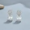 Pendientes de botón redondos de perla y diamante para mujer, plata de ley 925, nuevos, retro, pendientes de botón de hilo de perla, joyería de oreja de temperamento de lujo ligero